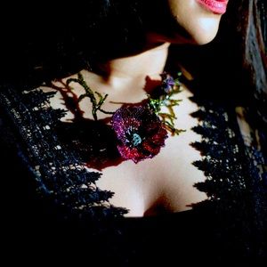 Hand crafted stunning gothic bride in black Halloween dark glass bead necklace